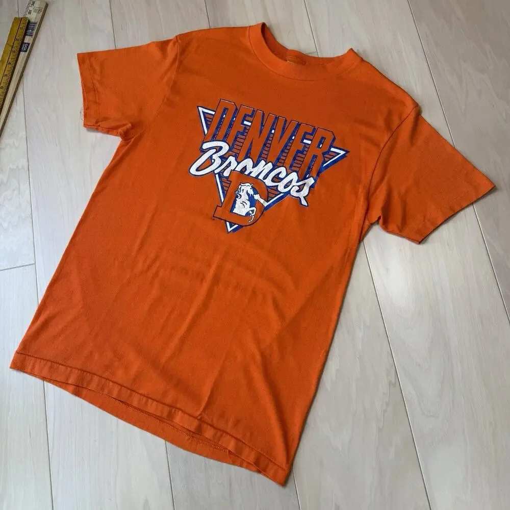 Vintage Denver Broncos Shirt Medium Orange 80s Made in USA NFL Football Elway - Picture 8 of 8